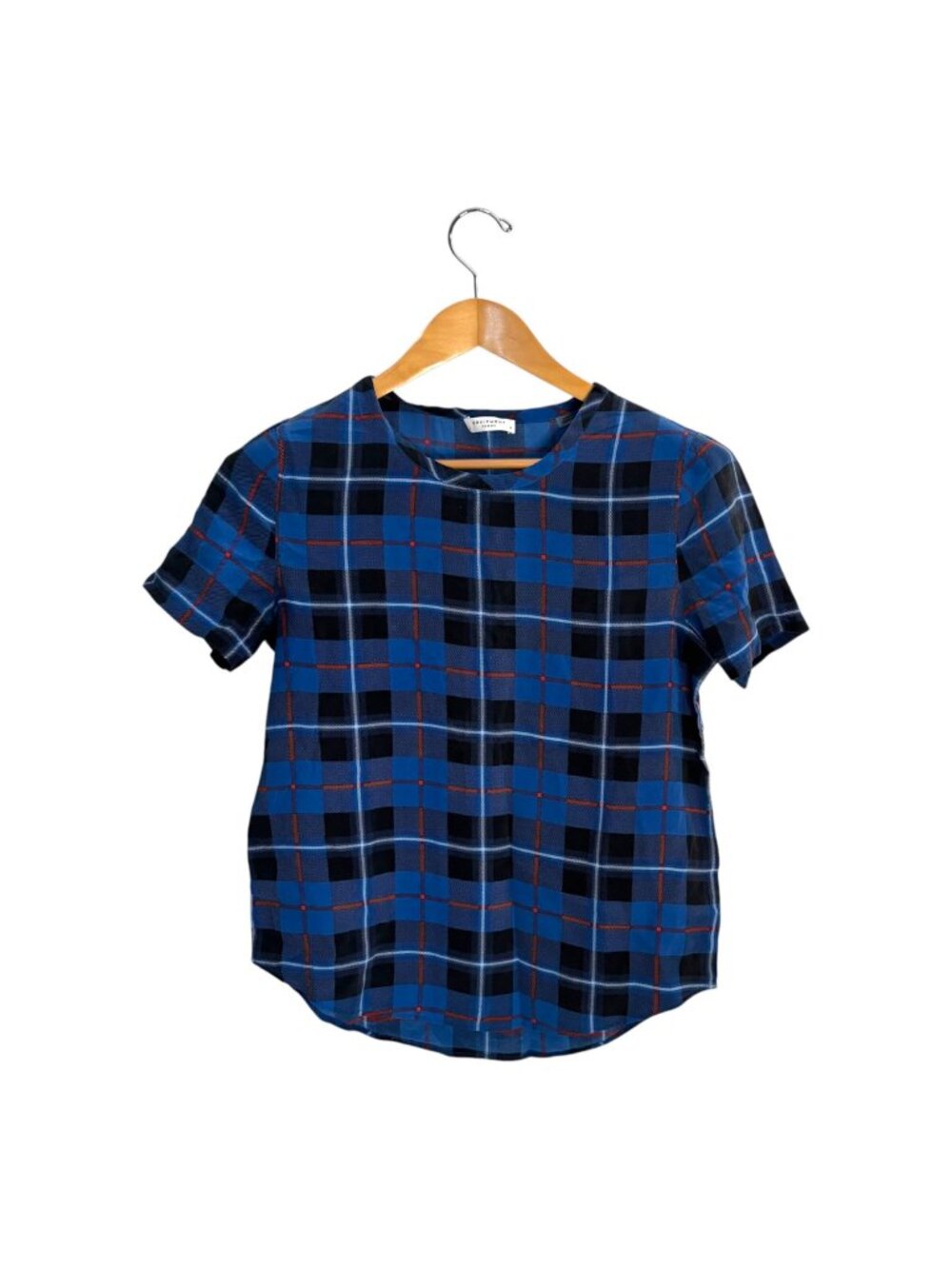 Equipment Femme Plaid 100% Silk Top S Short Sleeve Blouse Crew Neck Corpcore